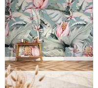 I Love Wallpaper Exotic Flowers Mural In Teal, Green And Pink