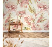 I Love Wallpaper In Bloom Mural In Watercolour Peach And Green
