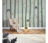 I Love Wallpaper Lovebirds Mural In Sage Green (300Cm X 240Cm)