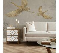 I Love Wallpaper Oriental Cranes Mural In Stone With Gold Effect