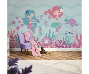 I Love Wallpaper The Magical Mermaids Mural In Pink And Teal (350Cm X 240Cm)