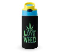 I Love Weed Cute Water Bottle with Straw Lid Stainless Steel Drink Tumbler Insulated Flip Top Cups 350ml
