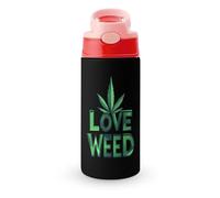 I Love Weed Cute Water Bottle with Straw Lid Stainless Steel Drink Tumbler Insulated Flip Top Cups 350ml
