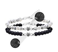 I Love You 100 Languages Bracelets Matching Couples Long Distance Gifts - 6mm White Turquoise and Black Onyx Bead Bracelets Set for Him Her