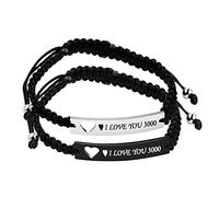 I Love You 3000 2 Pieces Unisex Matching Braided Engraving Black Bracelets for Men Women Y860-3D