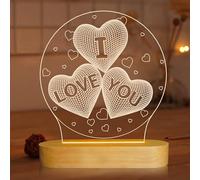 I Love You 3D Night Light LED Illusion Heart Table Lamp for Her Girls Wife Anniversary Romantic Holiday Valentine's Day Gifts