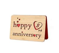 I Love You 3rd Happy Anniversary Cards, Handmade Greeting Card with Real Bamboo Wood,3 Years Valentines Day Gifts for Him or Her,3rd Wedding Anniversary Card for Husband,Wife,Couple