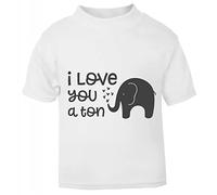 I Love You a ton Elephant Pun (Romantic Quotes for Couples, Anniversary) Short Sleeve Cotton Toddler t Shirt, 1-2 Years, White
