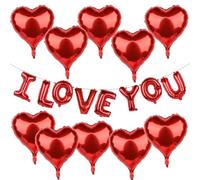 I Love You Balloons, I Love You Letters Balloons with Red Heart Balloons, Red Heart Shaped Balloons, 10PCS Love Heart Balloons, Romantic Decorations for Engagement Party Valentine's Day Anniversary