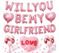 I Love You Balloons, Will You Be My Girlfriend Balloons, Valentine's Day Decorative Set, Romantic Red Party Decor Kit For Anniversary, Date Night and Wedding Proposals (pink)