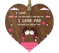 I Love You Beacuse You Are My Life Wooden Heart Plaque, Dark Wood Sign, Valentines Gifts for Her, I Love My Life Decoration, Wedding Day Keepsake, Love Gifts or i Miss You, i love you gifts for him