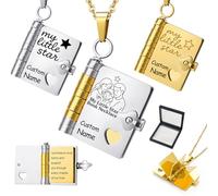 I Love You Book Necklace, Adjustable Silver Gold Plated Book Necklaces for Women, Openable Multi Layer Book Jewelry with 6 Pages of Engraved Information, I Love You Necklace Gift