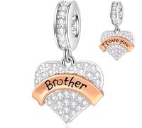 I Love You Brother Charms Dangle fits Pandora Friendship Bracelet/Necklace, 925 Sterling Silver Pave Clear CZ Heart Pendant Beads, Gifts for Cousin/Sister/Best Friend/Memorial