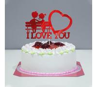 I Love You Cake Topper, Acrylic, Decoration Picks for Valentine'S Day, Marriage Proposal, Anniversary, Bride Groom Wedding Party Decoration (Red)