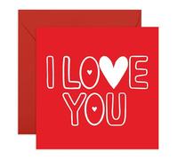 I Love You Card - Bold Red Romantic Card with Heart - Anniversary, Valentines Day Greetings for Him, Her, Girlfriend, Boyfriend, Fiance, Husband, Wife, Friends, Couples - Comes with Stickers