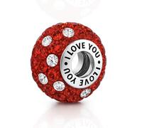 I Love You Charm Red Crystal 925 Sterling Silver Bead fits Pandora Moments Charms Bracelet Birthday Gift for Women Her Wife Nan Daughter Mum Sister Girlfriend GF Valentines
