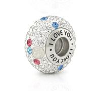 I Love You Crystal & Opal Charm 925 Sterling Silver fits Pandora Moments Bead Charms Bracelet Birthday Gift for Women Her Wife Nan Daughter Mum Sister Girlfriend Christmas (White)