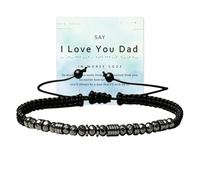 I Love You Dad Morse Code Bracelet, Morse Code Hidden Message Bracelet for Men, Strength & Protection Stackable Hematite Bead Wrap Bracelet Fathers Day Jewelry Gifts
