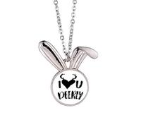 I Love You Deerly Quote Style Rabbit Necklace Pendant Bunny Animal Jewelry Gift
