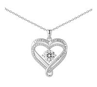 I Love You Forever and Always Engraved Heart Necklace, Adjustable Promise Love Chain for Her, Double Heart Intertwined Necklace for Women, Engraved Anniversary Love Jewelry Gift (Silver)