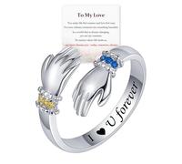 I Love You Forever Hug Rings, Custom Birthstone Promise Hug Ring for Her, 925 Silver Adjustable Hope Couple Rings Jewelry Valentine's Day Birthday Gifts for Wife Girlfriend