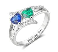 I Love You Forever - Personalized Promise Birthstones Ring, Custom 2 Names Birthstone Ring for Her with 2 Hearth Birthstone, Promise Rings Jewelry Gifts for Women Mom Wife