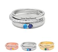 I Love You Forever - Personalized Stacking Birthstone Promise Ring, Personalised Birthstone Promise Ring for Couples, Customizable Engraved Name Rings for Women, wife, girlfriend