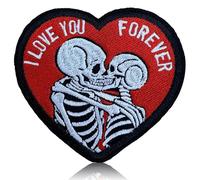 I Love You Forever Skeleton Couple Embroidered Patch Gothic Love Skull Heart Patch Iron On Sew On Couple Lovers Marriage Relationship Anniversary Romantic Badge for Jacket Backpack Hat Gift 3 Inch