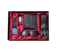 I Love You Gift Set Men's Premium Leather Quartz Wrist Watch Belt Keyring Sunglasses Wallet Pen Valentine's Day, Father’s Day, Anniversary Birthday Present for Him, Luxury Gift for Men (Blackish Red)