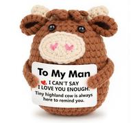 I Love You Gifts for Him Boyfriend Husband, Birthday Gifts for Boyfriend Husband, Anniversary Romantic Gift to My Love, Cute Handmade Crochet Highland Cow Gift for Men, Emotional Postive Small Decor