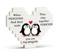 I Love You Gifts for Him/Her - Romantic Heart Shaped Penguin Building Block Plaque Pre-Assembled Penguin Gifts for Wife Husband Couples on Christmas Valentines Birthday Anniversary (White)