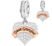 I Love You Great Grandma Charms Dangle fits Pandora Mothers Day Bracelet, 925 Sterling Silver Pave Clear CZ Great Grandmother Pendant Beads, Gifts for Granny/Nana/Retirement Mom