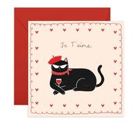 I Love You Greeting Card for Her Him - Je T’aime French Cat - Romantic Anniversary Greeting for Partner, Boyfriend, Girlfriend, Wife, Husband, Spouse, Babe, Hun, Lovebug - Comes with Sweet Stickers