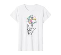 I Love You Hand Baking Sign Language Continuous line Value Graphic T-Shirt, Women, White, XL