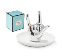 I LOVE YOU Hand Ring Holder Ring Dish Ceramic Jewelry Holder Dish Trinket tray for Rings Earrings Necklace Organizer, Engagement Wedding Ring Holder, Christmas Birthday Gifts (Silver)