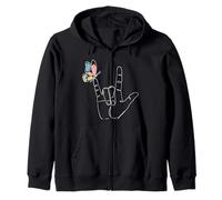 I Love You Hand Sign Language ASL Butterfly Single Line Art Zip Hoodie