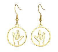 I Love You Hand Sign Symbol Earrings ASL Hand Sign Charm Pendant American ASL Language Awareness Deaf Jewelry Interpreter Teacher Gift (gold 2)