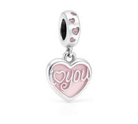 I Love You Heart Charm 925 Sterling Silver Bead fits Pandora Moments Charms Bracelet Birthday Gift for Her Women Wife Girlfriend Mum Nan Daughter Sister Valentines Girlfrienf GF (Pink)