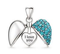 I Love You Heart Charm for Pandora Bracelet - ' Sparkling Aqua Crystals'