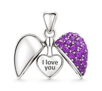 I Love You Heart Charm for Pandora Bracelet - ' Sparkling Purple Crystals'
