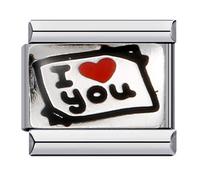 I Love You Heart mnote Silver Italian 9mm Link Stainless Steel Bracelet Charm Compatible With Nomination