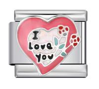 I Love You Heart Red Roses Flower Silver Italian 9mm Link Stainless Steel Bracelet Charm Compatible With Nomination