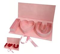 I Love You Heart-Shaped Gift Box Empty Valentines Box Fillable Letter Floral Decor Pink I Heart U Keepsake Gift for Valentine's Day Wedding Mother's Day Birthday Gifts