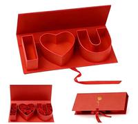I Love You Heart-Shaped Gift Box with Ribbon Closure,Valentines Day rose bouquet empty boxes,Suitable for Valentine's Day, anniversaries, and Mother's Day (red)