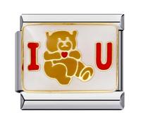 I Love You Heart Teddybear Pet Bear Hug Silver Italian 9mm Link Stainless Steel Bracelet Charm Compatible With Nomination