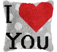 I Love You Letter DIY Latch Hook Pillow Kits for Adults Pillowcase with Preprinted Throw Pillow Crochet Yarns Knitted Latch Hooking Cushion for Home Sofa 17x17inch(z5)