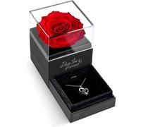 I Love You Necklace With Red Rose - Romantic Gifts For Her Wife Girlfriend On Anniversary Valentine's Day Birthday Gifts For Women Mom