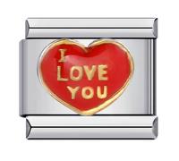 I Love You Red Heart Mum Daughter Girlfriend Silver Italian 9mm Link Stainless Steel Bracelet Charm Compatible With Nomination