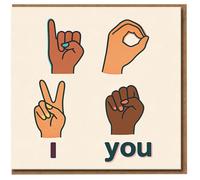 I Love You Sign Language Greeting Card - Fingerspelling LOVE Design - Romantic Anniversary, Valentine’s Day or Just Because Card - Inclusive Cute Multicultural Hands