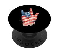 I Love You Sign Language US Flag Hand Sign Patriotic ASL PopSockets Adhesive PopGrip